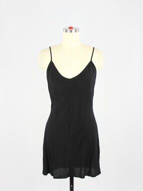 Aritzia WILFRED Under Secret Black Rayon Twill V-Neck Mini Slip Dress, Size S